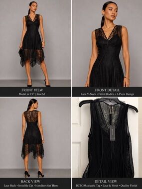 NWT BCBGMAXAZRIA Black Lace 2-Piece Party Dress | Size M